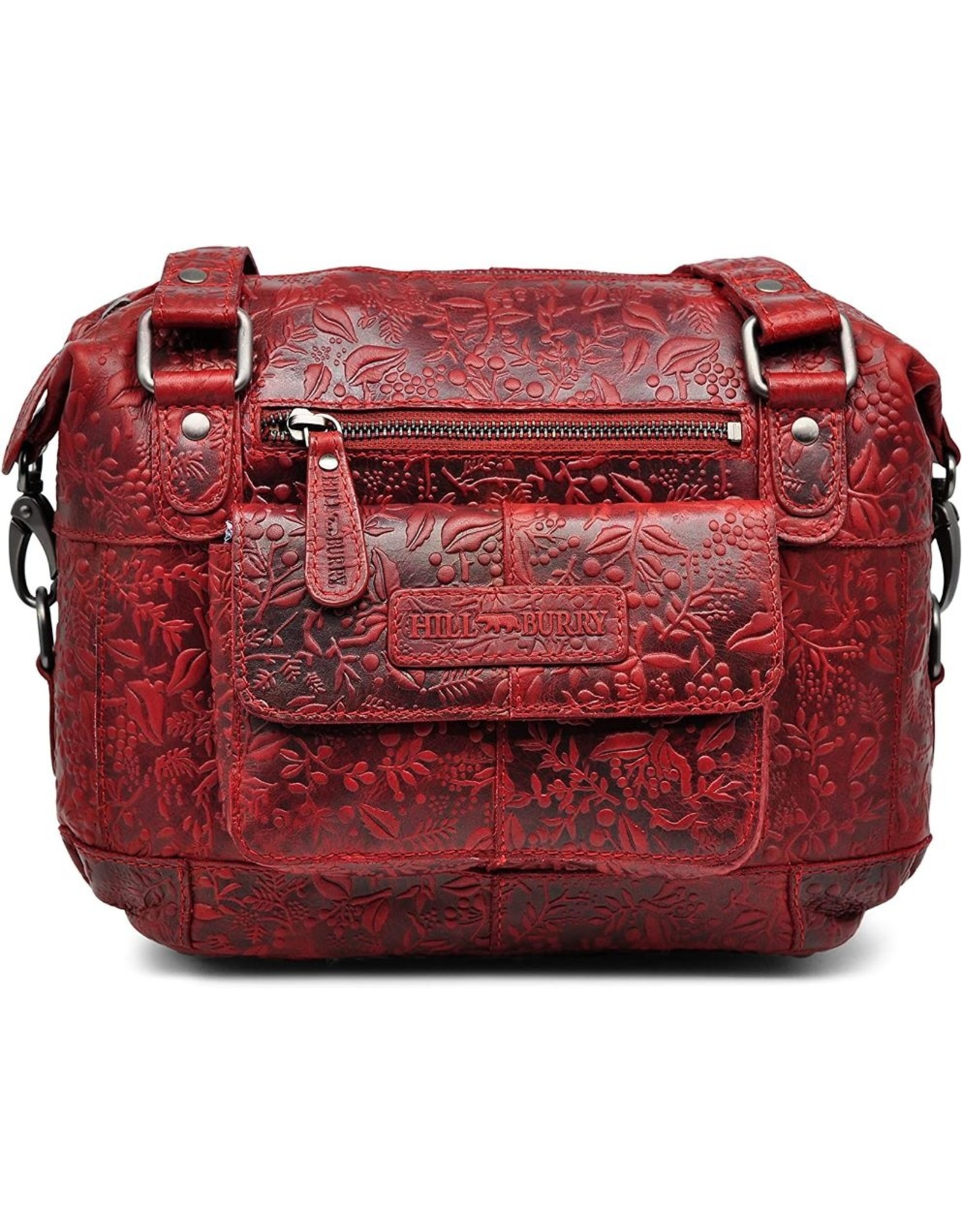 HillBurry Leather Shoulder bags  leather crossbody bags - HillBurry Shoulder Bag with Embossed Floral Print Red