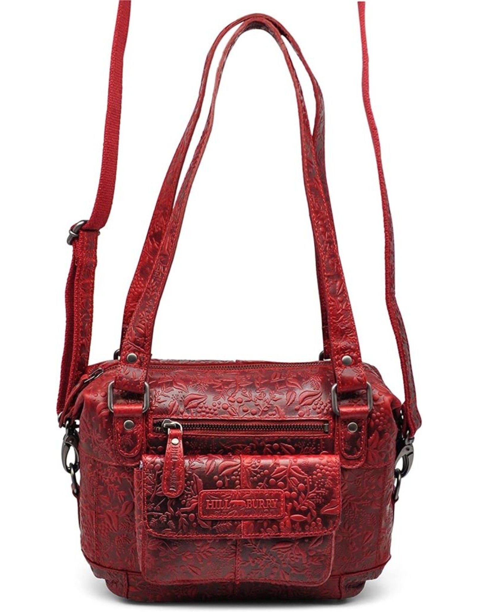 HillBurry Leather Shoulder bags  leather crossbody bags - HillBurry Shoulder Bag with Embossed Floral Print Red