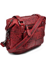 HillBurry Leren schoudertassen Leren crossbody tassen - HillBurry Schoudertas met reliëf Bloemenmotief Rood