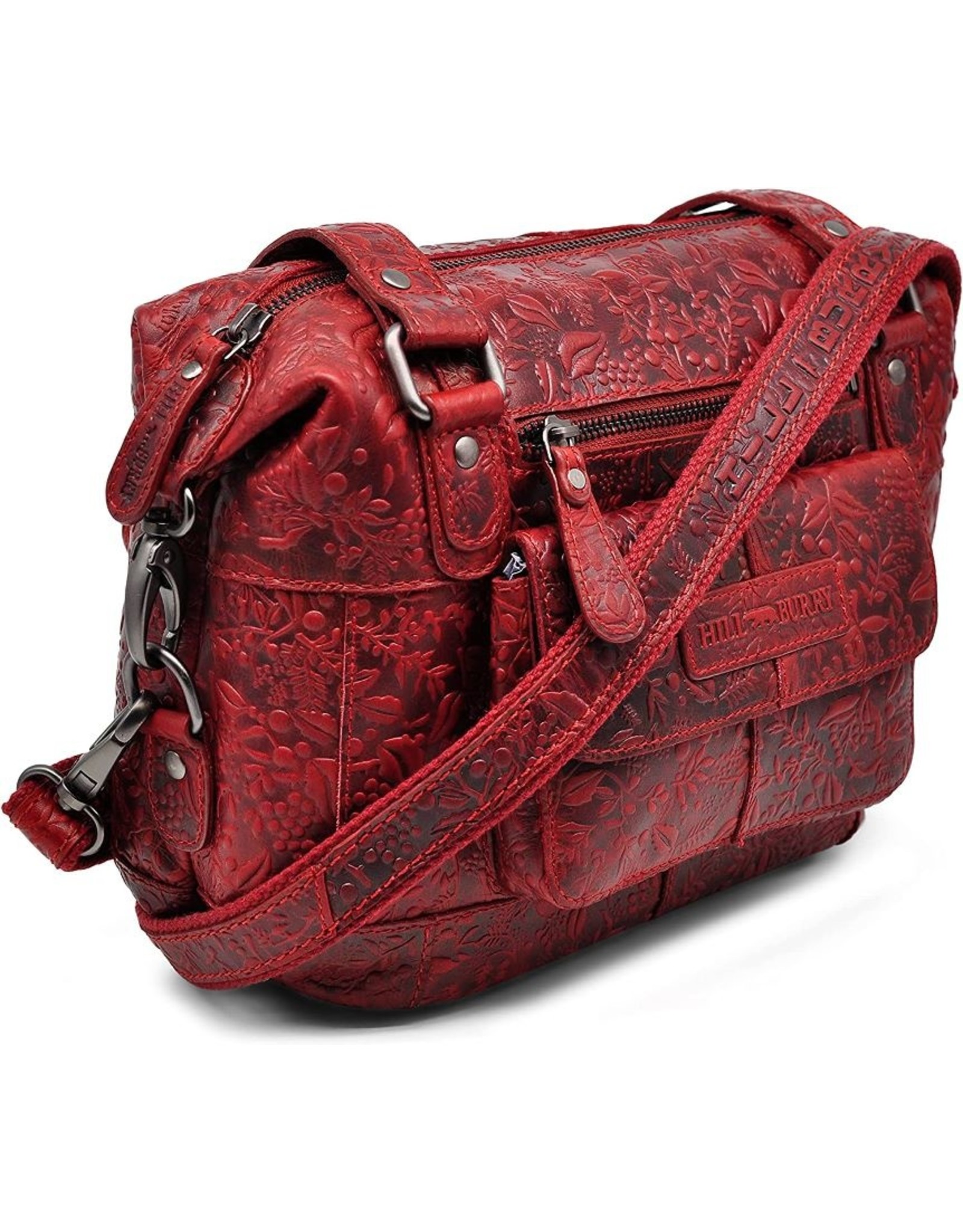 HillBurry Leren schoudertassen Leren crossbody tassen - HillBurry Schoudertas met reliëf Bloemenmotief Rood