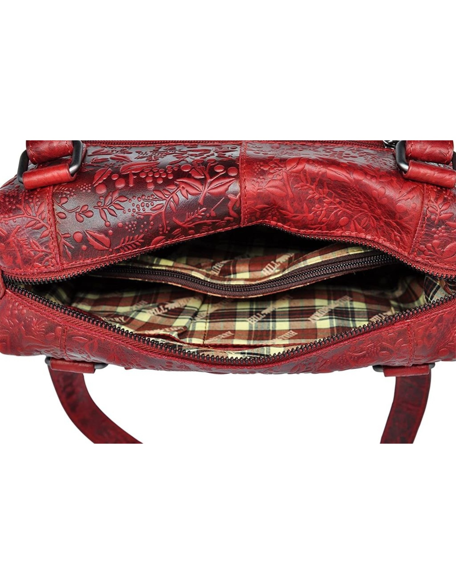 HillBurry Leather Shoulder bags  leather crossbody bags - HillBurry Shoulder Bag with Embossed Floral Print Red