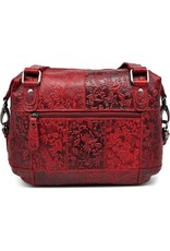 HillBurry Leather Shoulder bags  leather crossbody bags - HillBurry Shoulder Bag with Embossed Floral Print Red