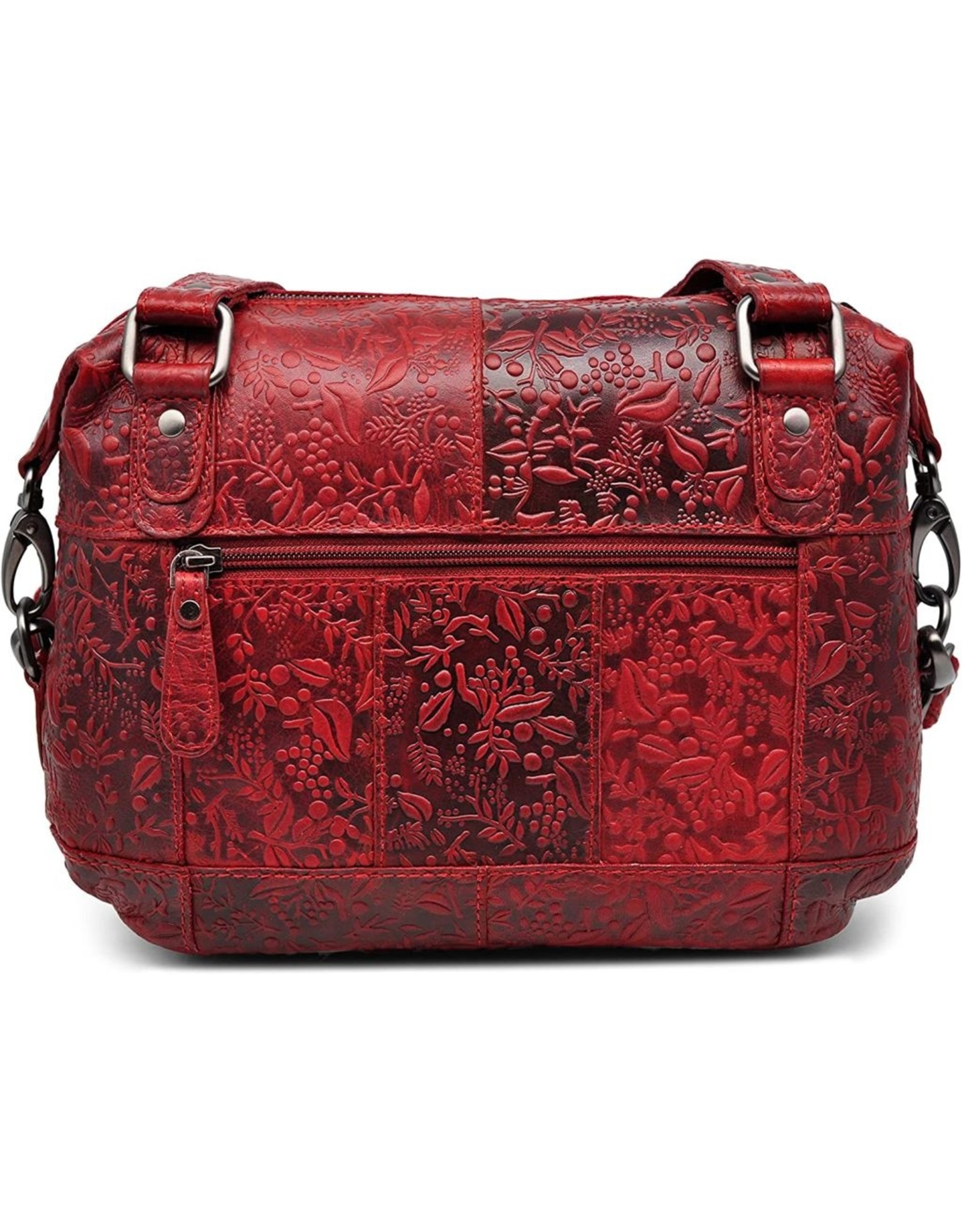 HillBurry Leather Shoulder bags  leather crossbody bags - HillBurry Shoulder Bag with Embossed Floral Print Red