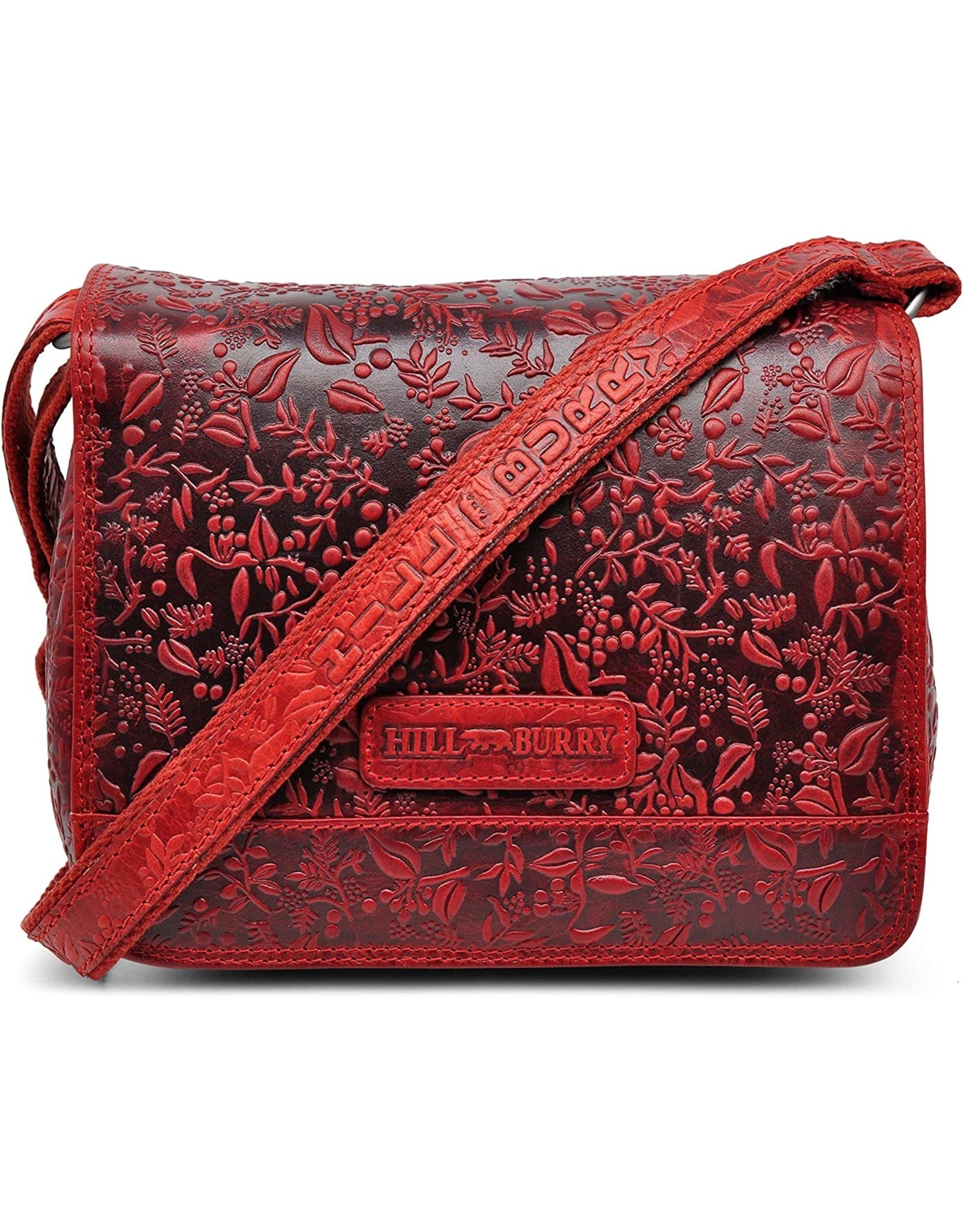 HillBurry Leather bags - Hillburry Shoulder bag with Embossed Leaves red