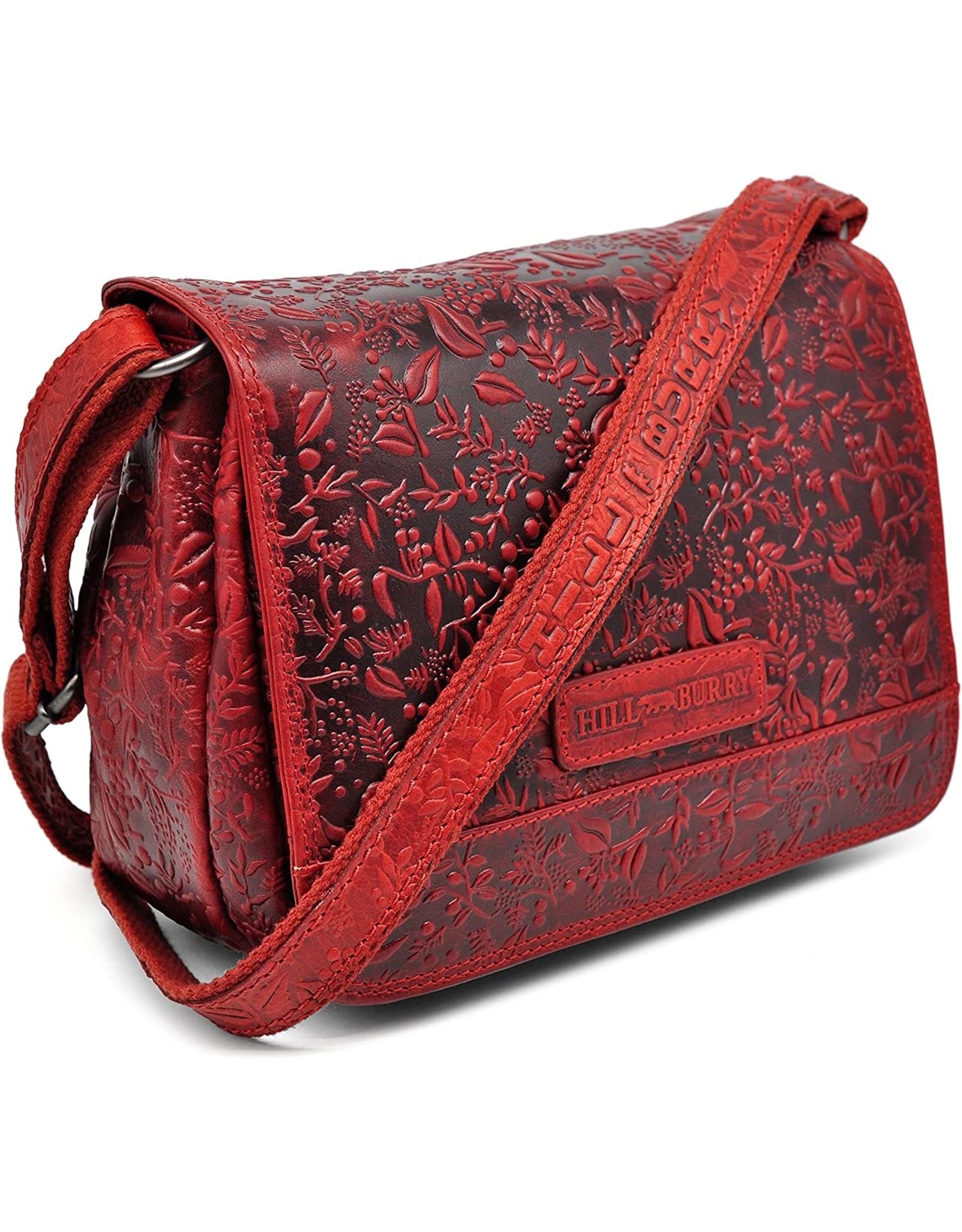 HillBurry Leather bags - Hillburry Shoulder bag with Embossed Leaves red