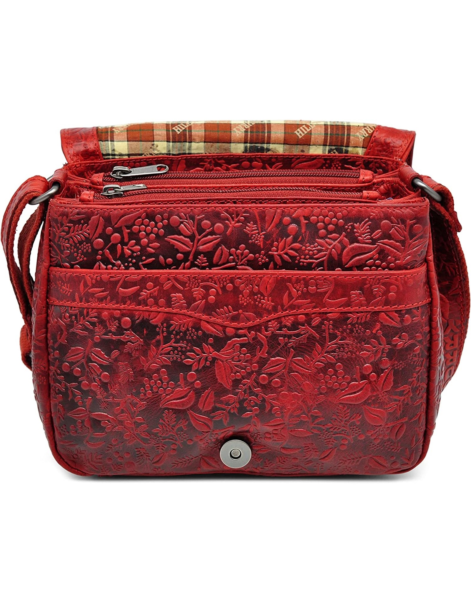 HillBurry Leather bags - Hillburry Shoulder bag with Embossed Leafs red