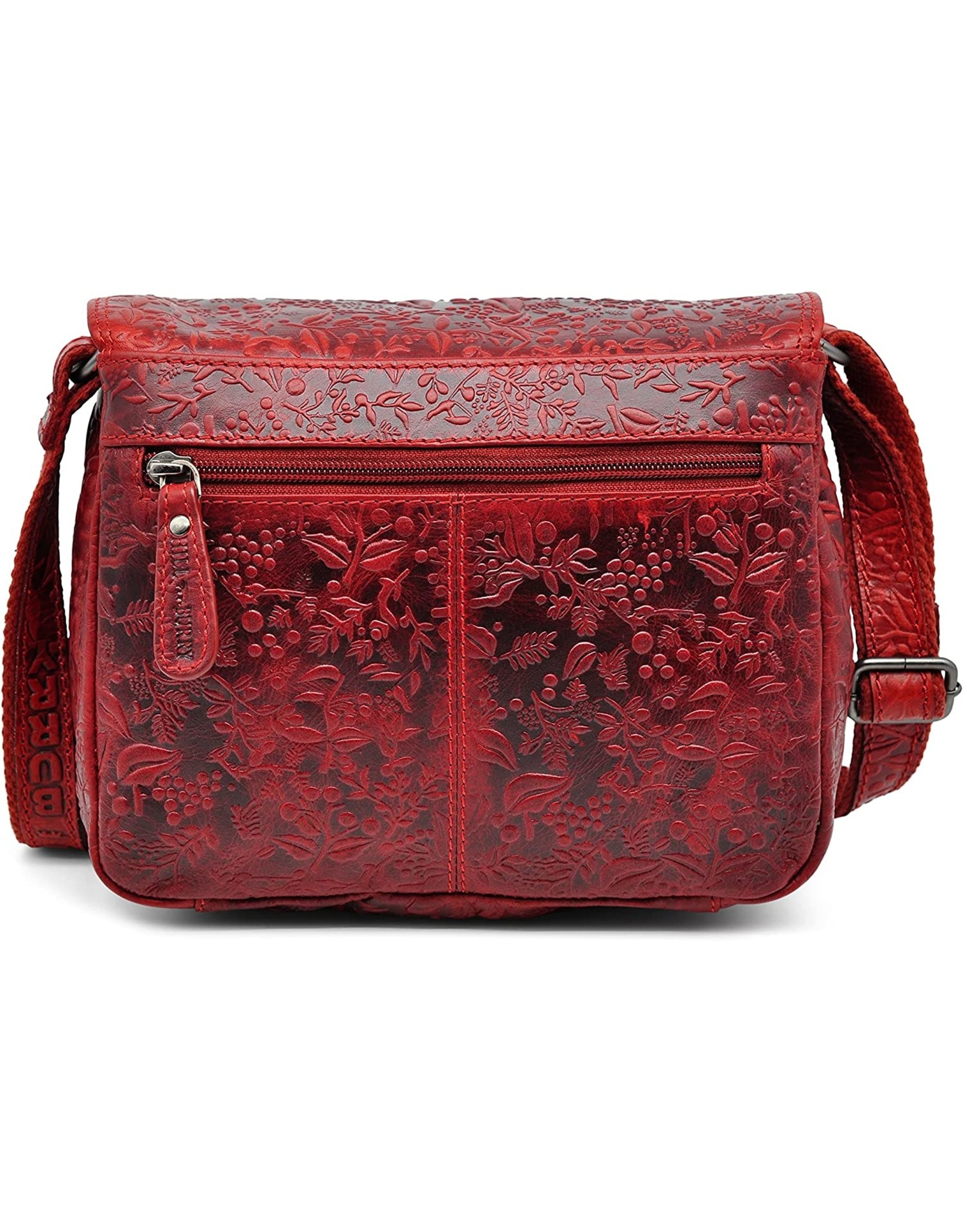 HillBurry Leather bags - Hillburry Shoulder bag with Embossed Leafs red