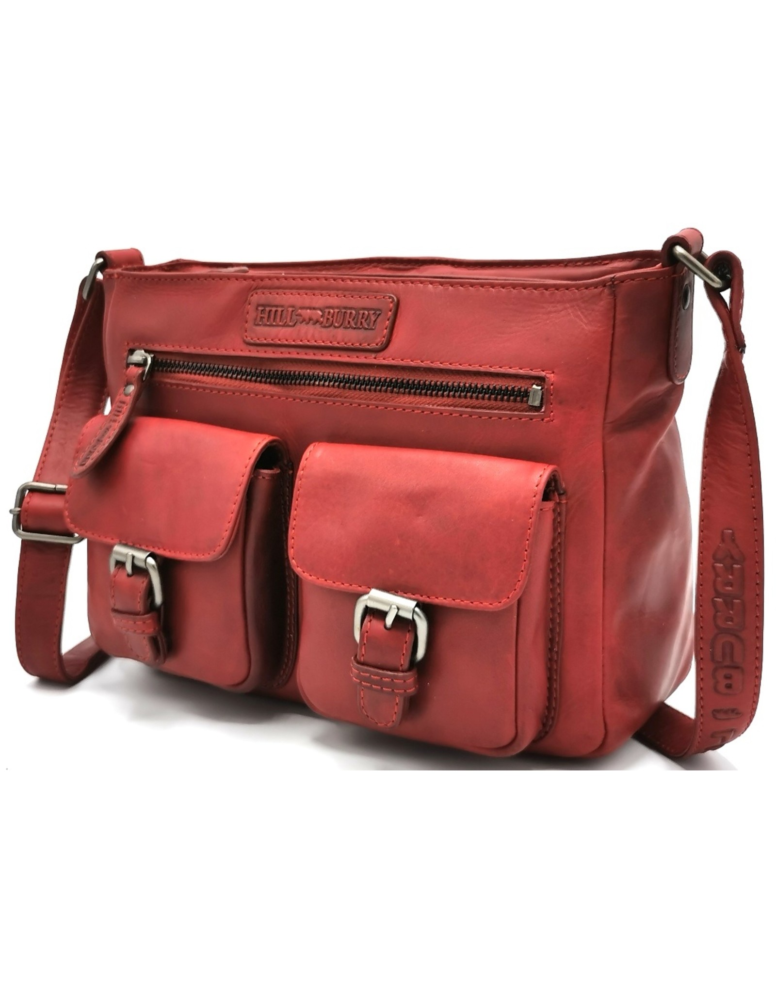 HillBurry Leren Schoudertassen Leren crossbody tassen - HillBurry Leren Schoudertas met meerdere vakken rood