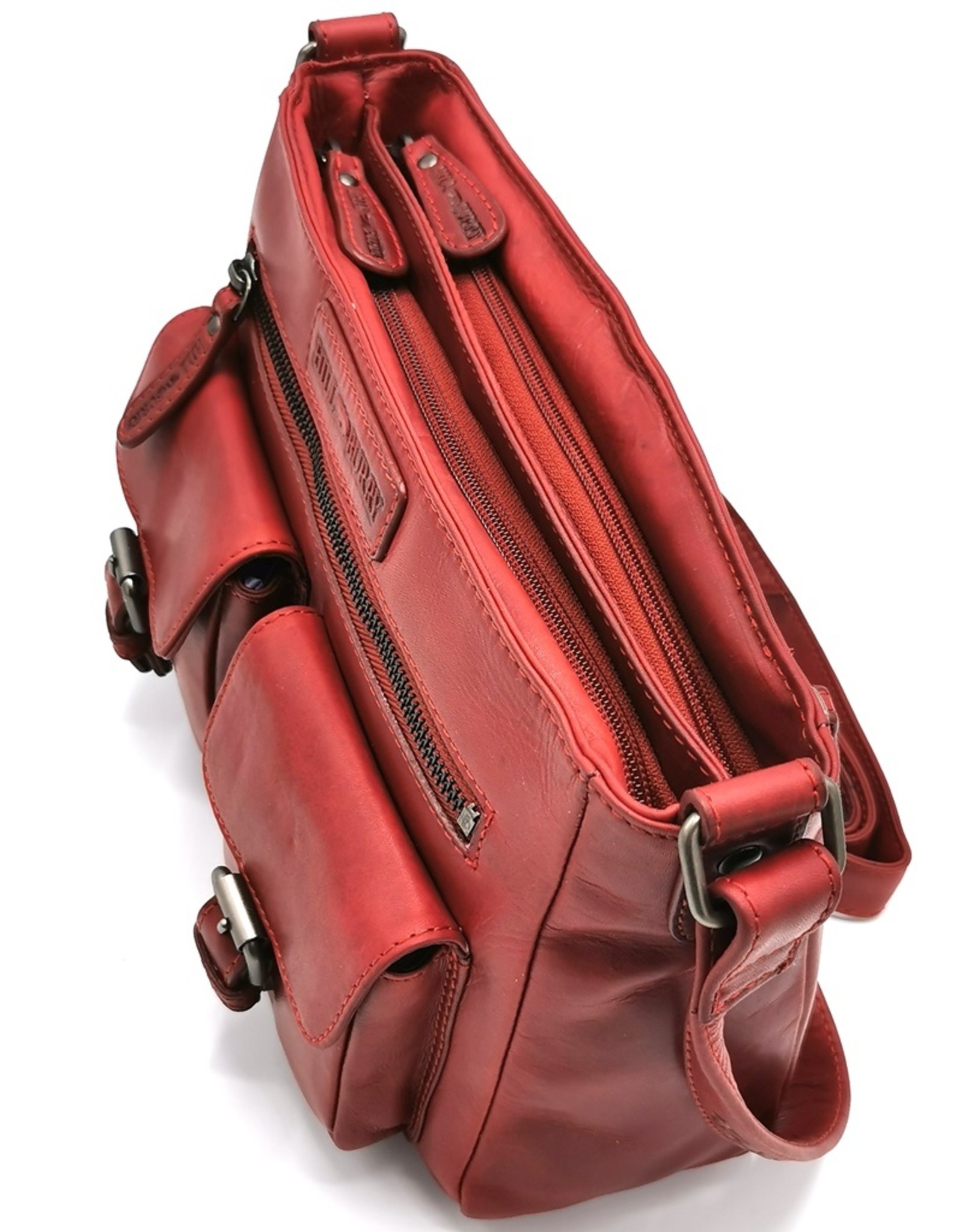 HillBurry Leather Shoulder bags  Leather crossbody bags - HillBurry Leather Shoulder Bag with multiple pockets red