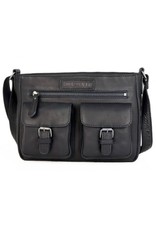 HillBurry Leren Schoudertassen Leren crossbody tassen - HillBurry Leren Schoudertas met meerdere vakken zwart