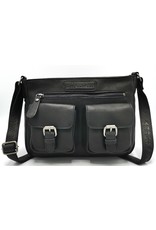 HillBurry Leren Schoudertassen Leren crossbody tassen - HillBurry Leren Schoudertas met meerdere vakken zwart