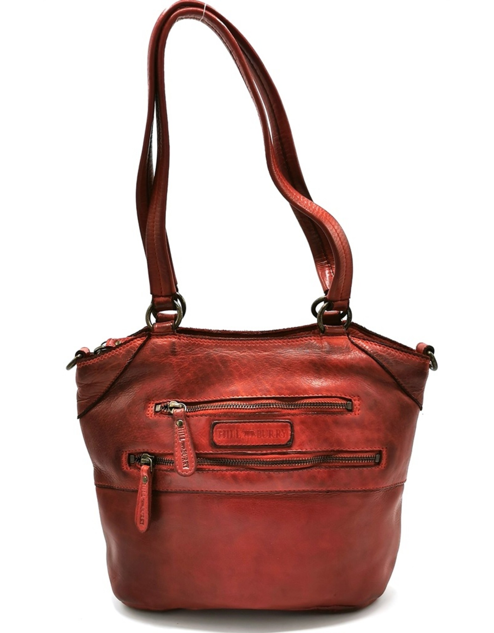 HillBurry Leren tassen - Hillburry Leren Shopper met lange dubbele hengsels rood