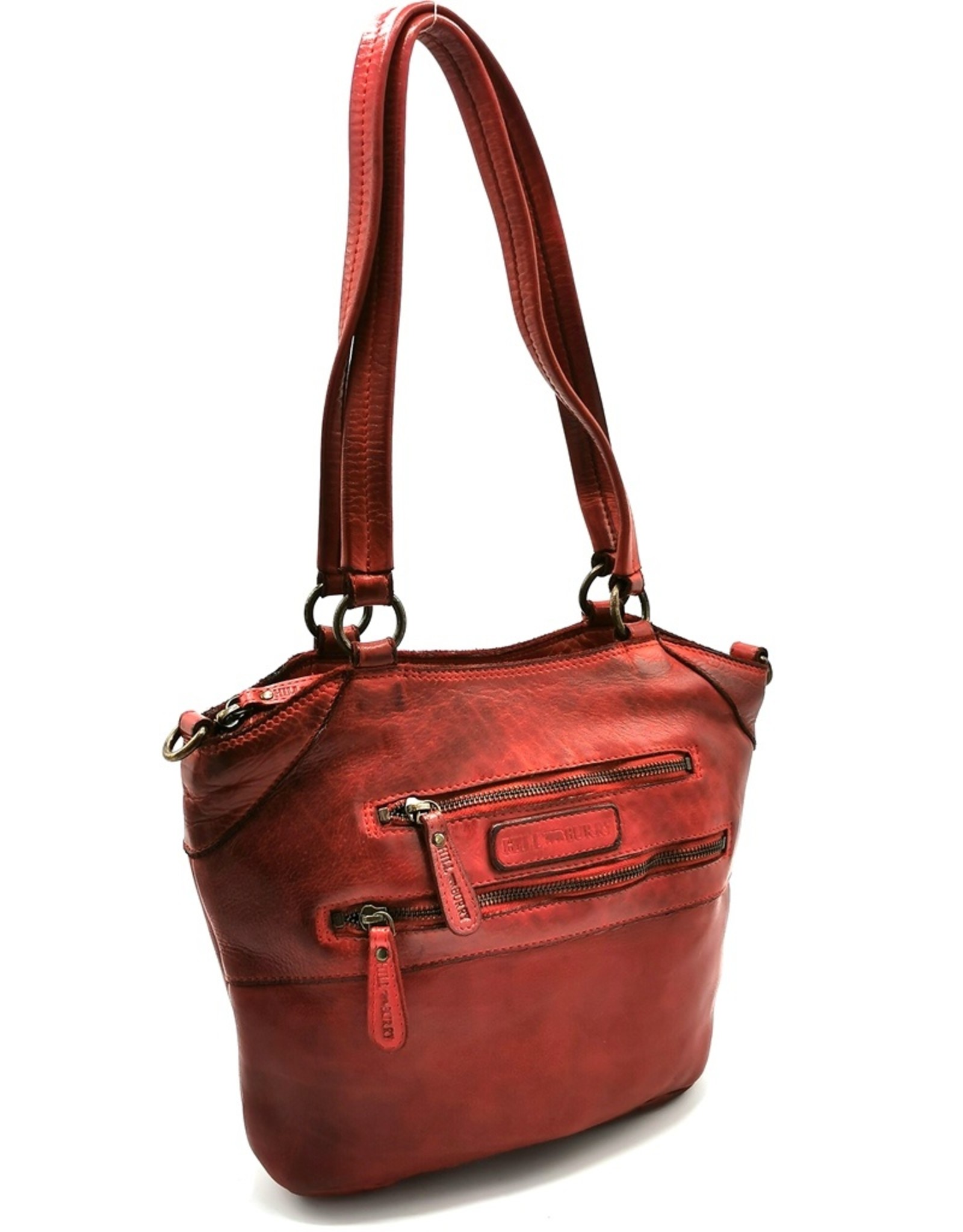 HillBurry Leren tassen - Hillburry Leren Shopper met lange dubbele hengsels rood