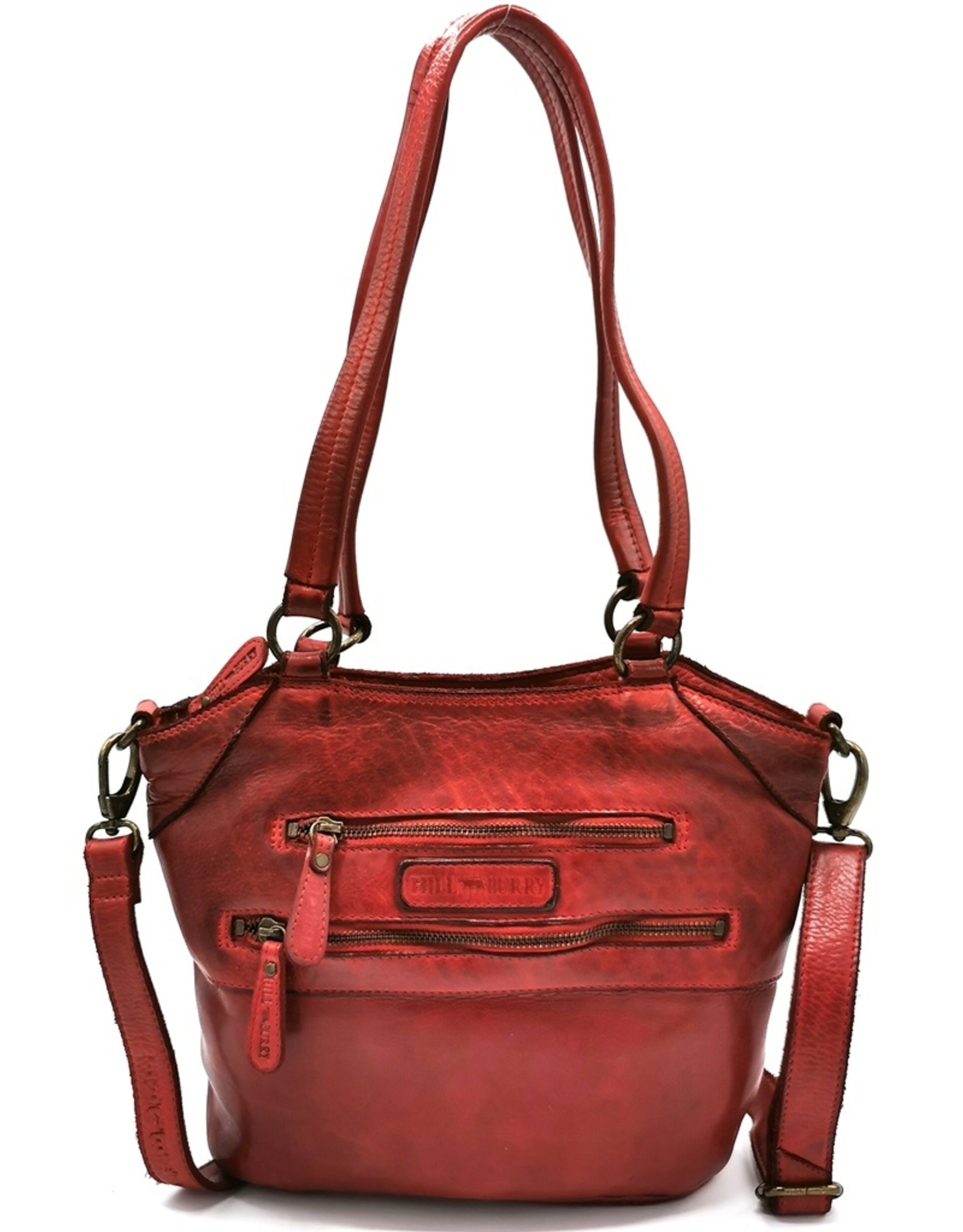 HillBurry Leren tassen - Hillburry Leren Shopper met lange dubbele hengsels rood