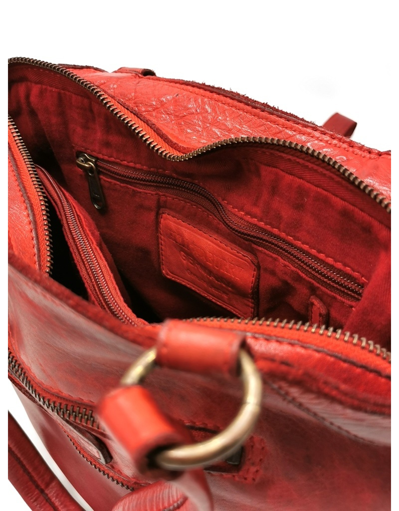 HillBurry Leren tassen - Hillburry Leren Shopper met lange dubbele hengsels rood