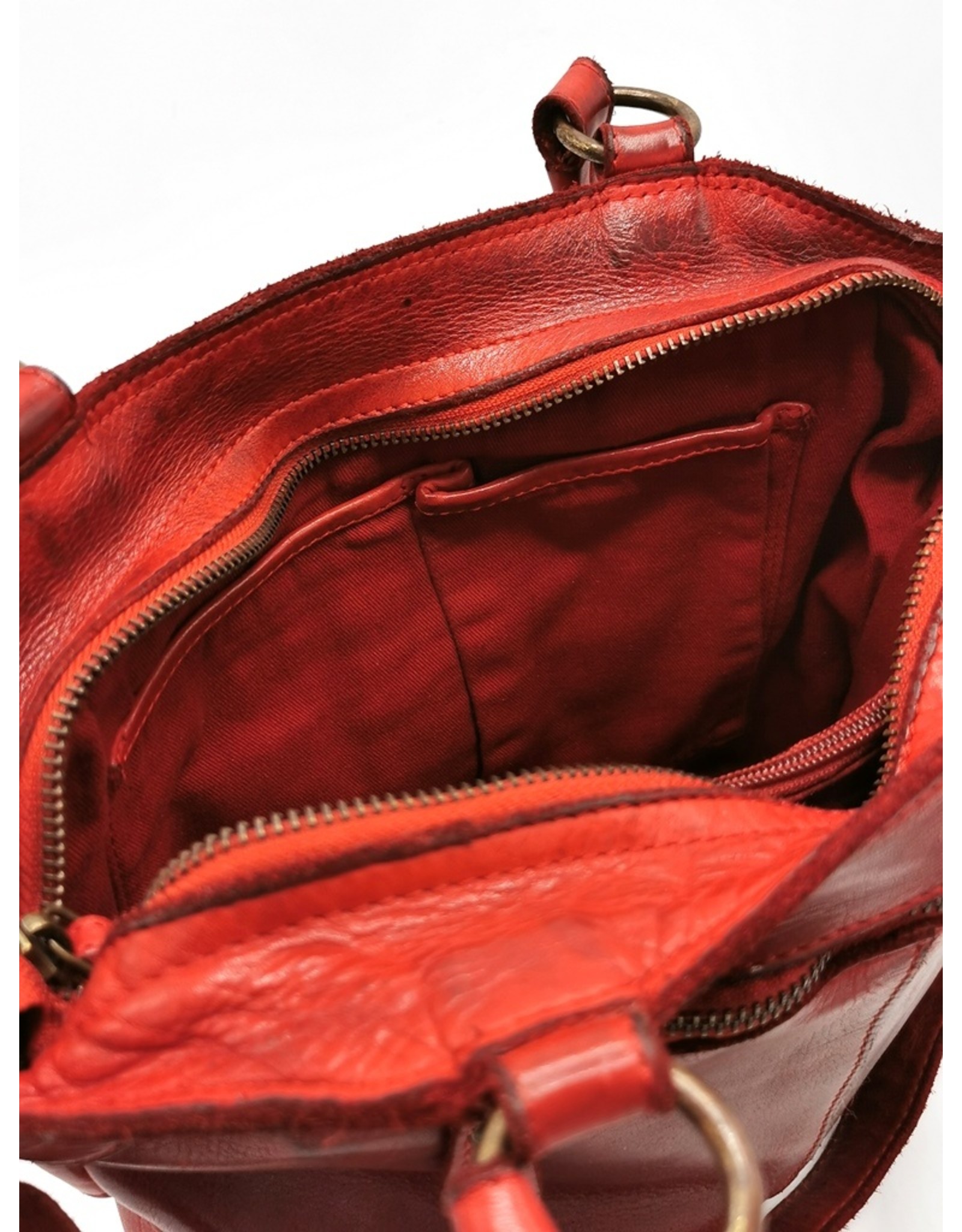 HillBurry Leren tassen - Hillburry Leren Shopper met lange dubbele hengsels rood