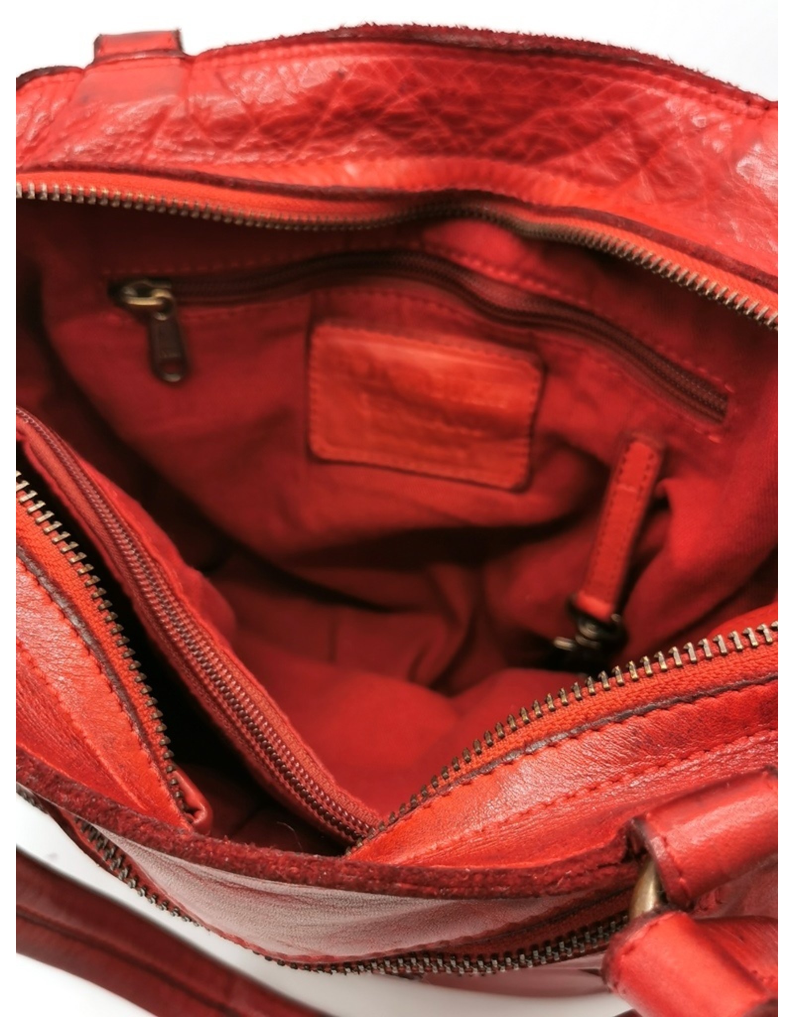 HillBurry Leren tassen - Hillburry Leren Shopper met lange dubbele hengsels rood