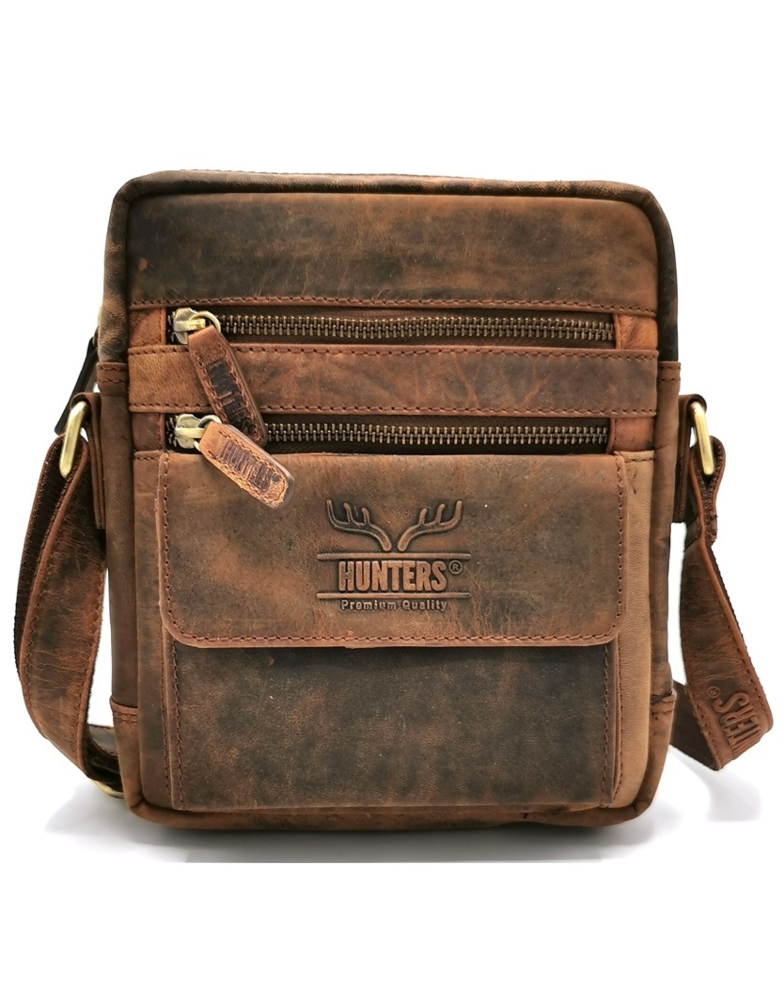 Hunters Leren tassen - Hunters Leren Crossbody met vakjes - Buffelleer