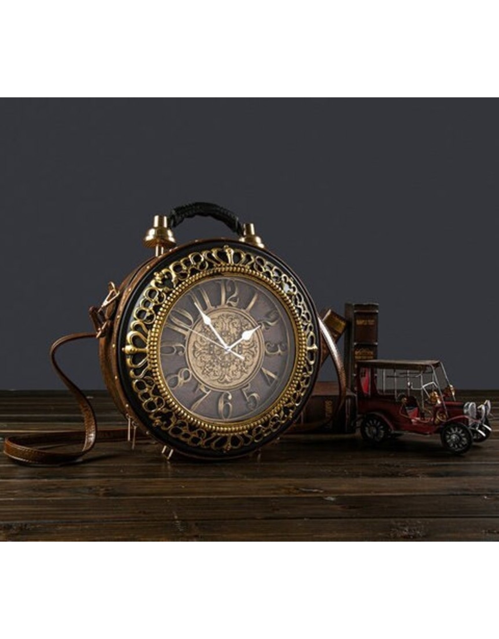Clock bag with Working Clock Vintage Brown (large) Boutique Trukad Boutique Trukado