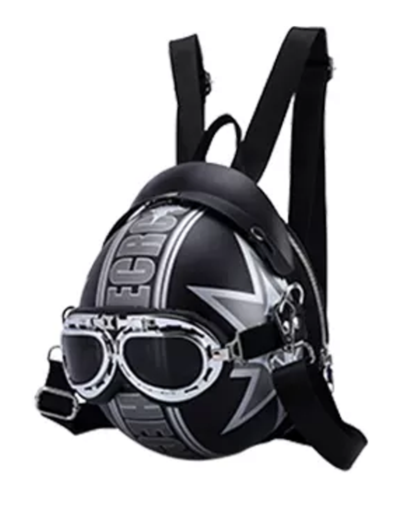 Magic Bags Fantasy tassen en portemonnees - Motorhelm rugtas met Ster en Tekst zwart-zilver