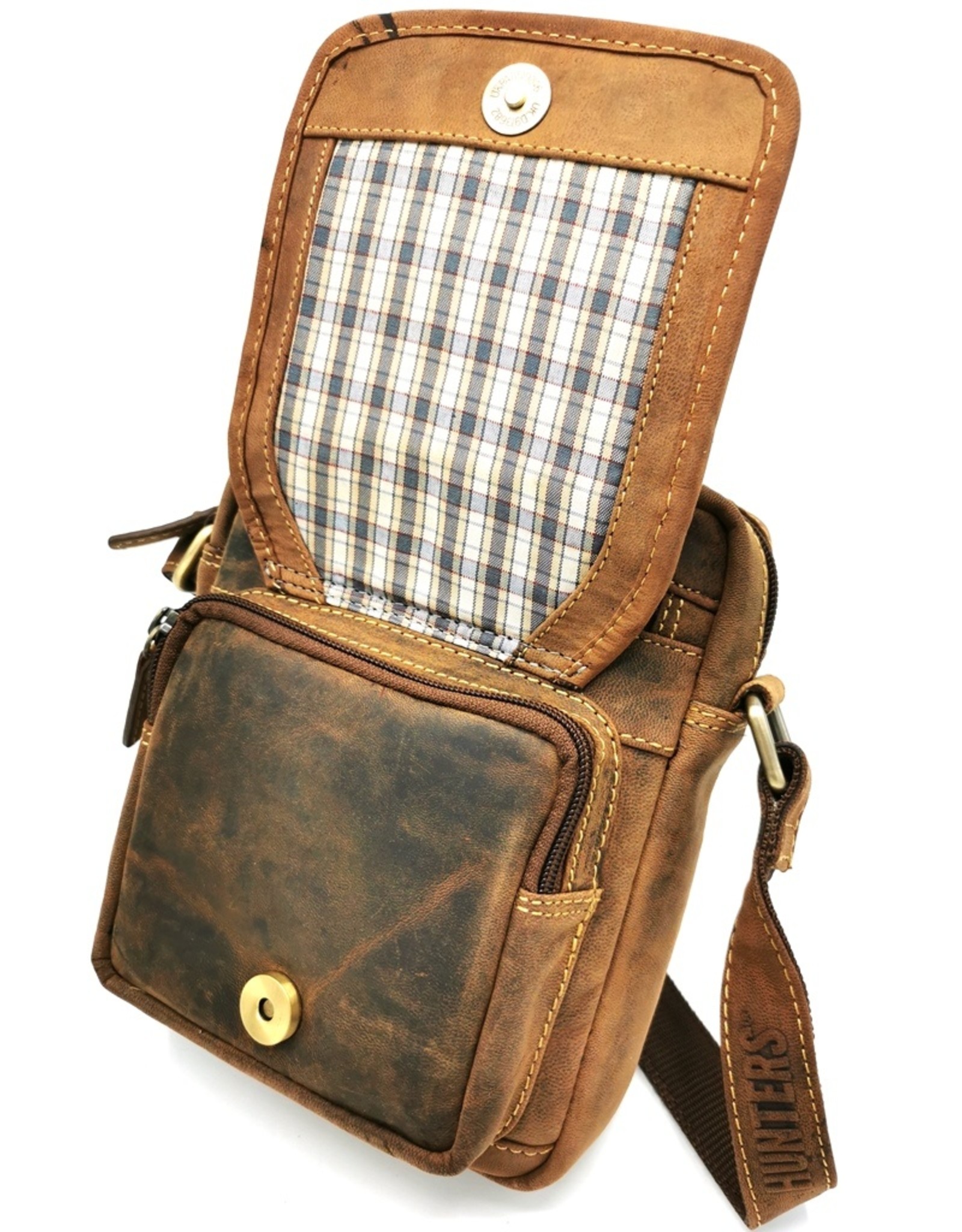 Hunters Leren Schoudertassen Leren crossbody tassen - Hunters Schoudertas met voorvak en omslag klein formaat