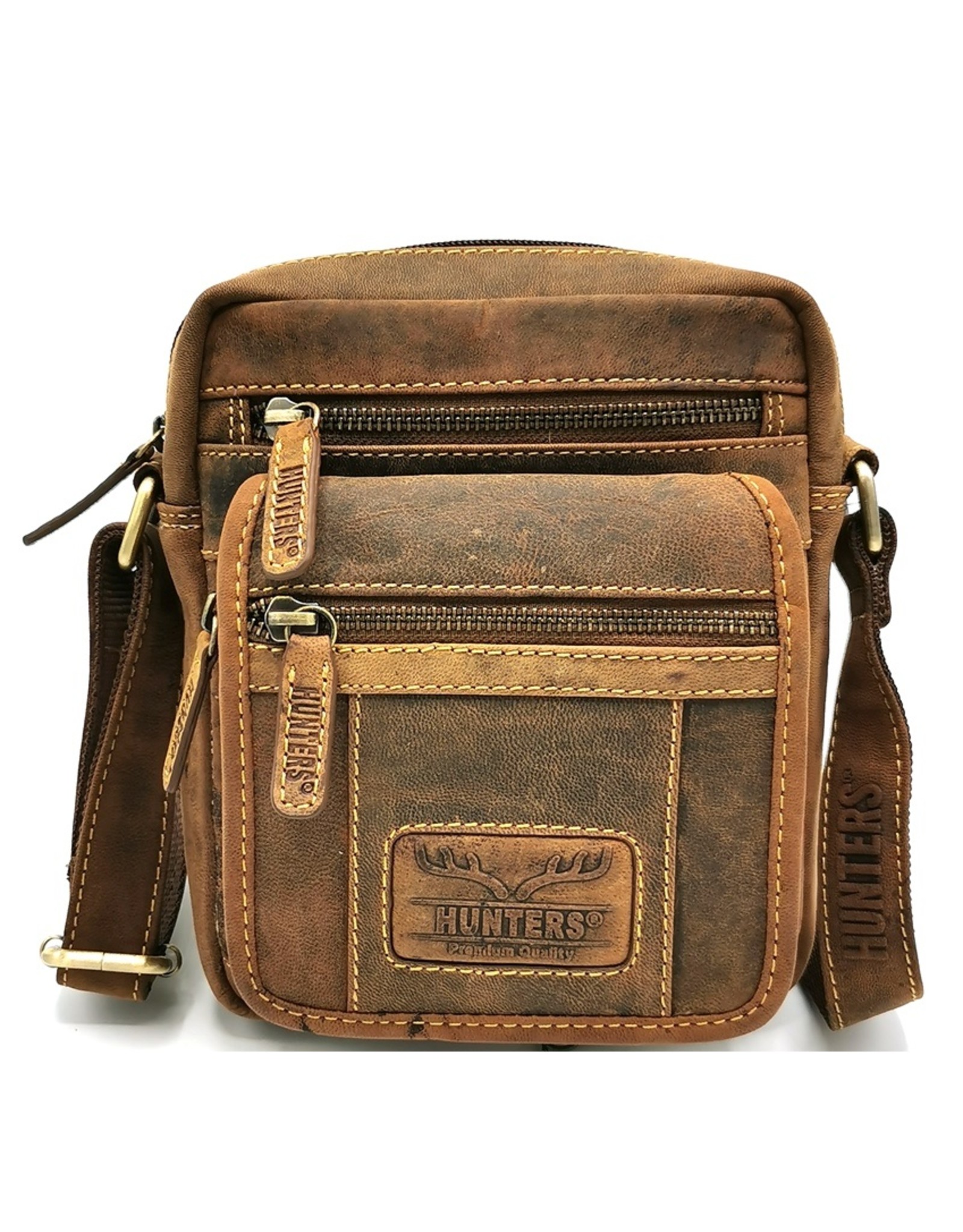 Hunters Leren Schoudertassen Leren crossbody tassen - Hunters Schoudertas met voorvak en omslag klein formaat