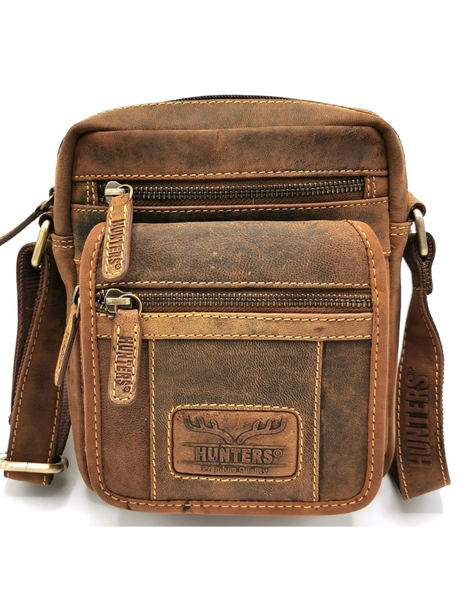 Hunters Leren Schoudertassen Leren crossbody tassen - Hunters Schoudertas met voorvak en omslag klein formaat