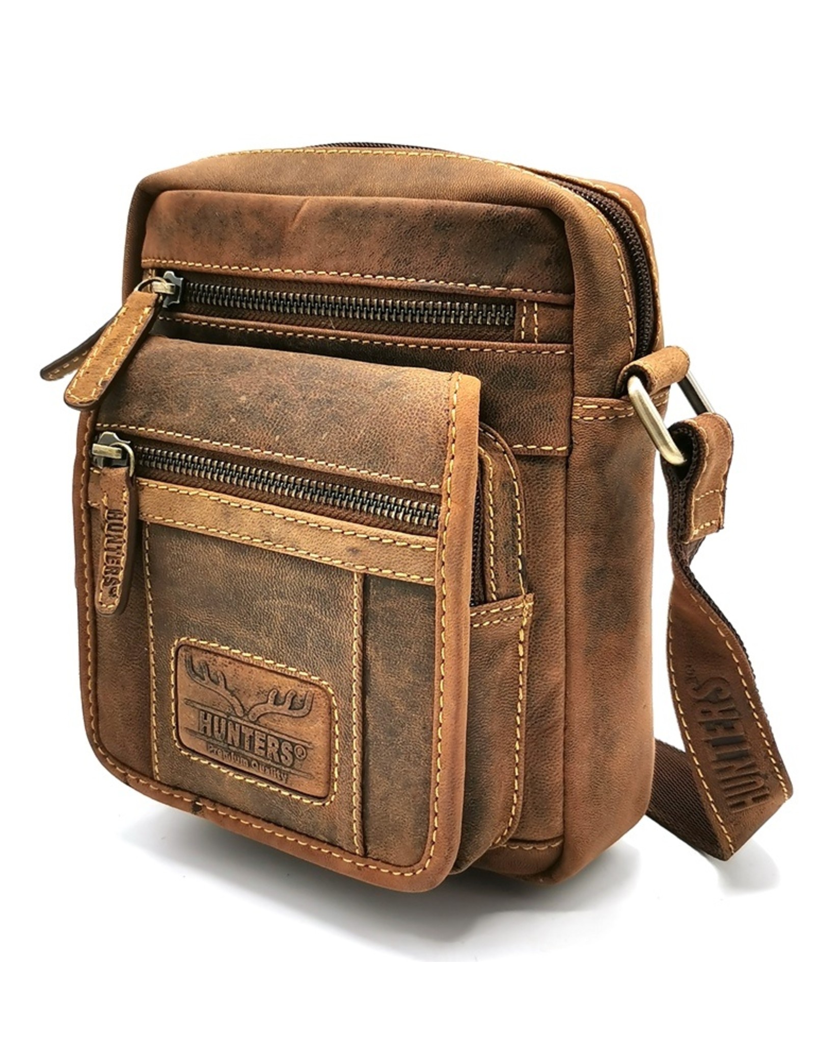 Hunters Leren Schoudertassen Leren crossbody tassen - Hunters Schoudertas met voorvak en omslag klein formaat