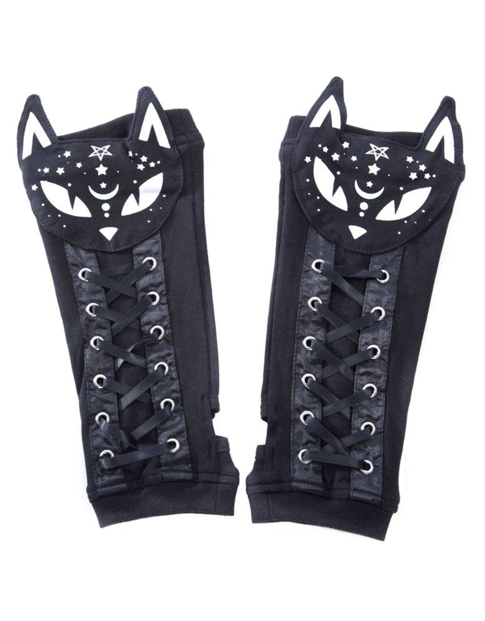 Poizen Industries Gothic and Steampunk accessories - Armwarmers with Corset Detail Dark Kitty Poizen Industries