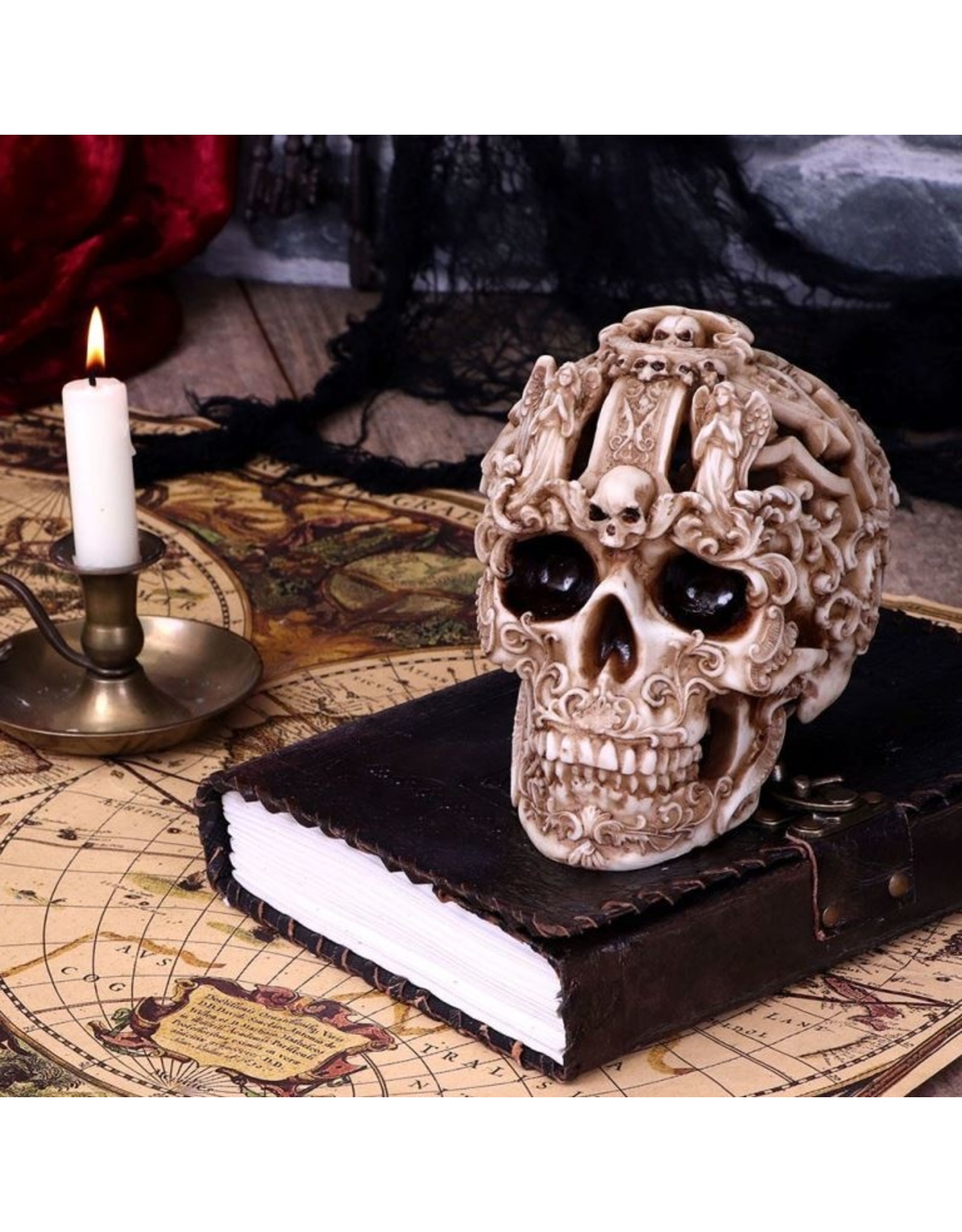 NemesisNow Giftware Figurines Collectables - Gothic Carved Skull Rococo 19cm