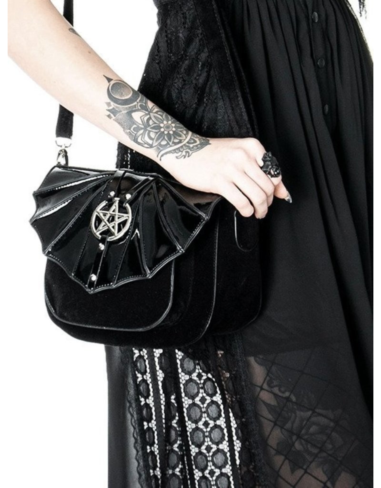 Restyle Gothic tassen Steampunk tassen - Night Creature Kleine Gothic Vleermuis handtas met Pentagram