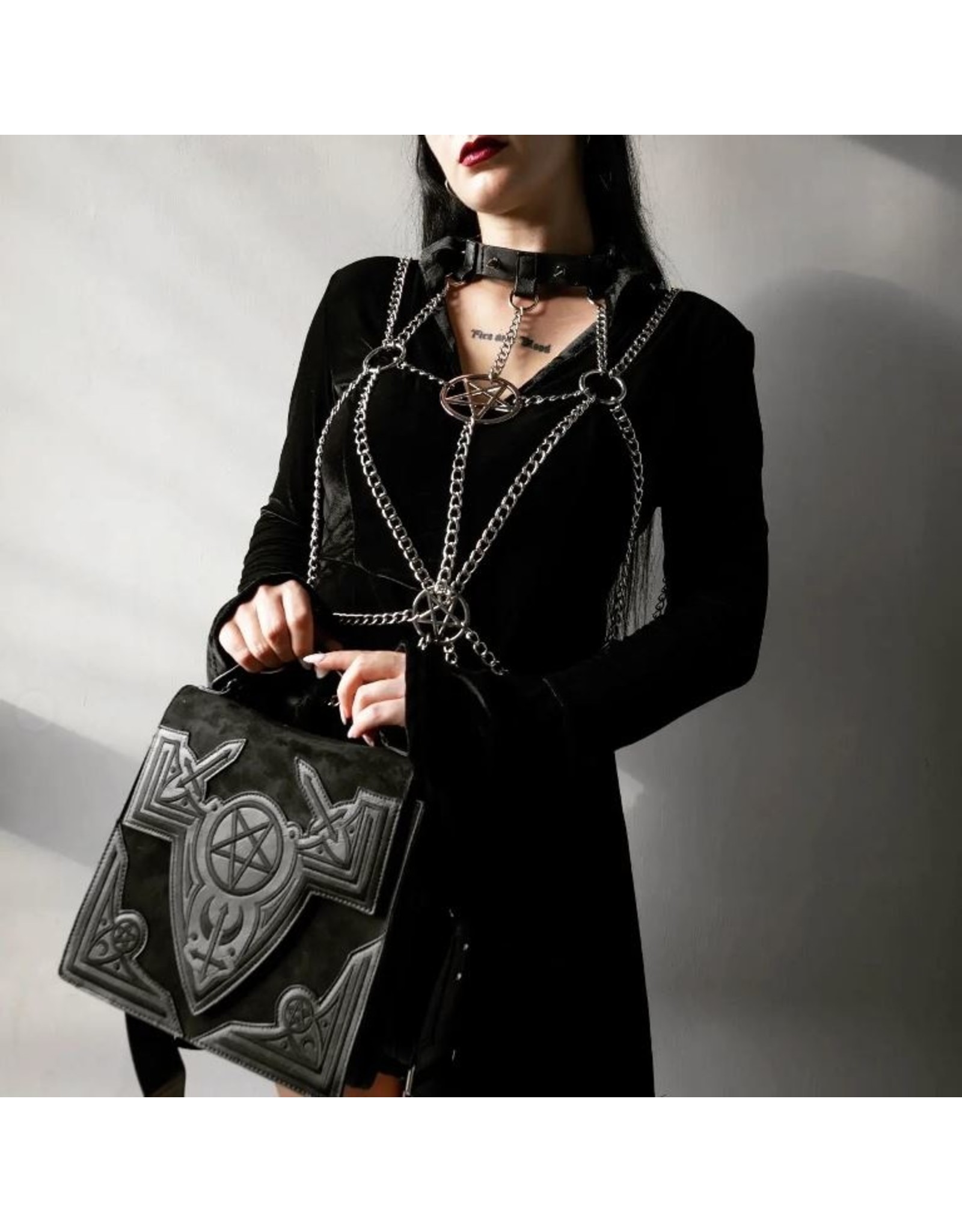 Restyle Gothic tassen Steampunk tassen - Amaris Gothic handtas met Borduurwerk