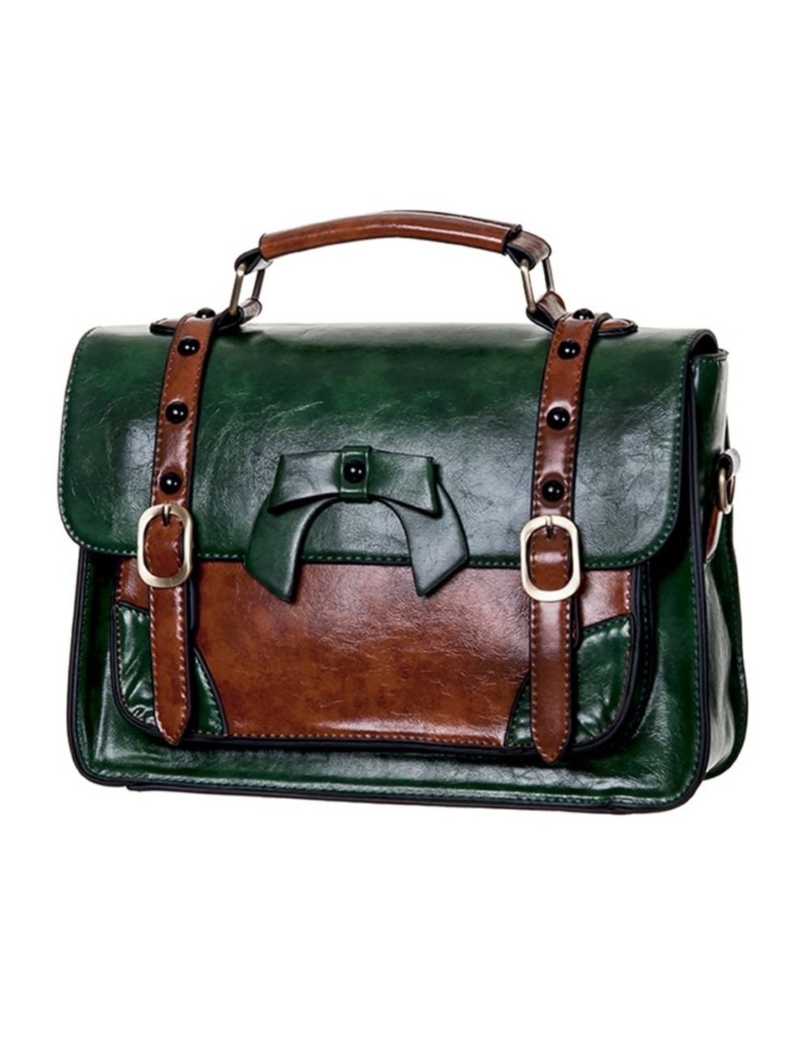 Vintage Retro bags  Vintage bags - Banned Retro hand bag with buckles and bow (green)