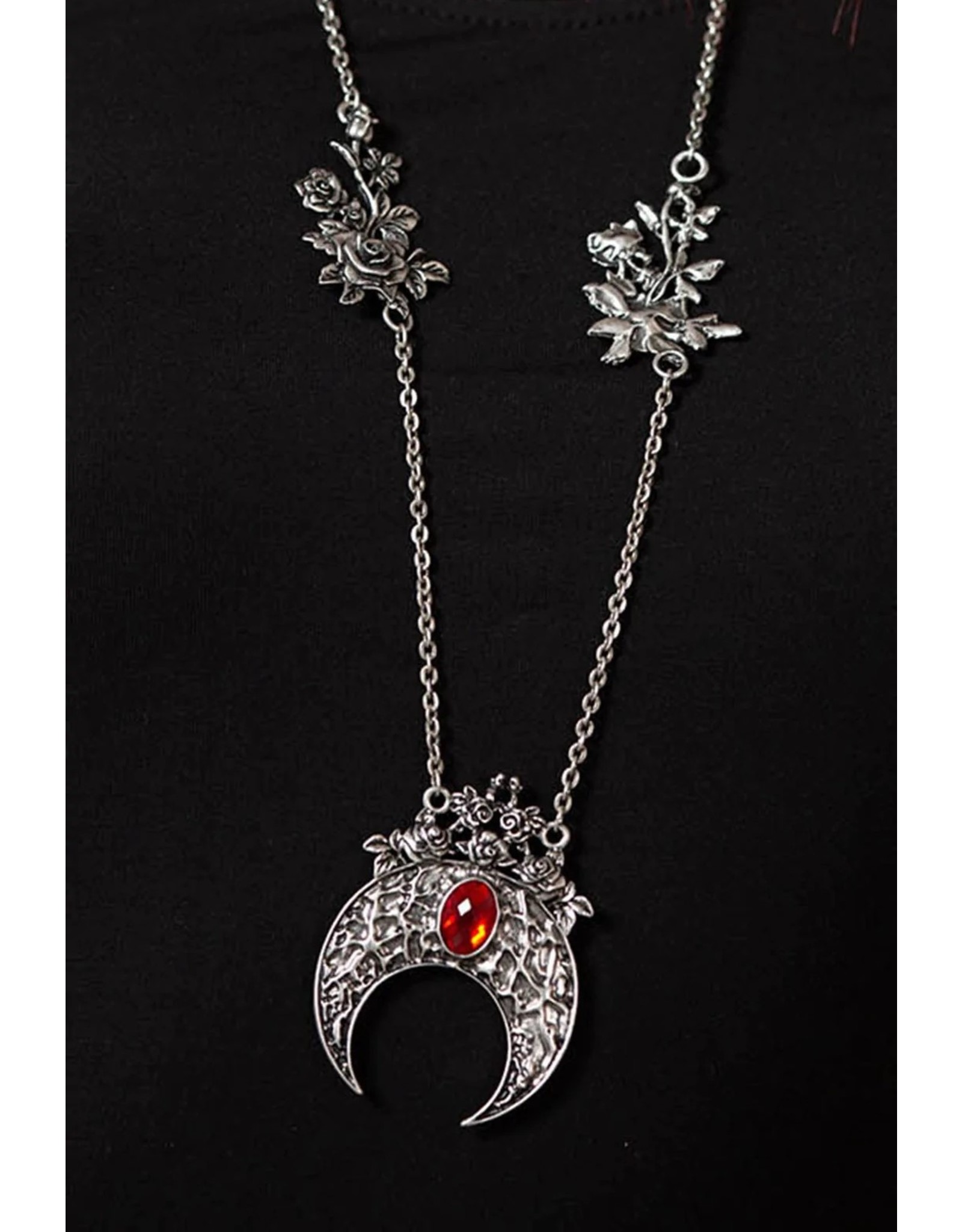 Killstar Gothic and Steampunk jewelry - Killstar Moon Bloom necklace Crescent and Roses