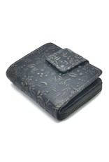 HillBurry Leather Wallets - HillBurry Leather Wallet with Embossed Flowers Grey