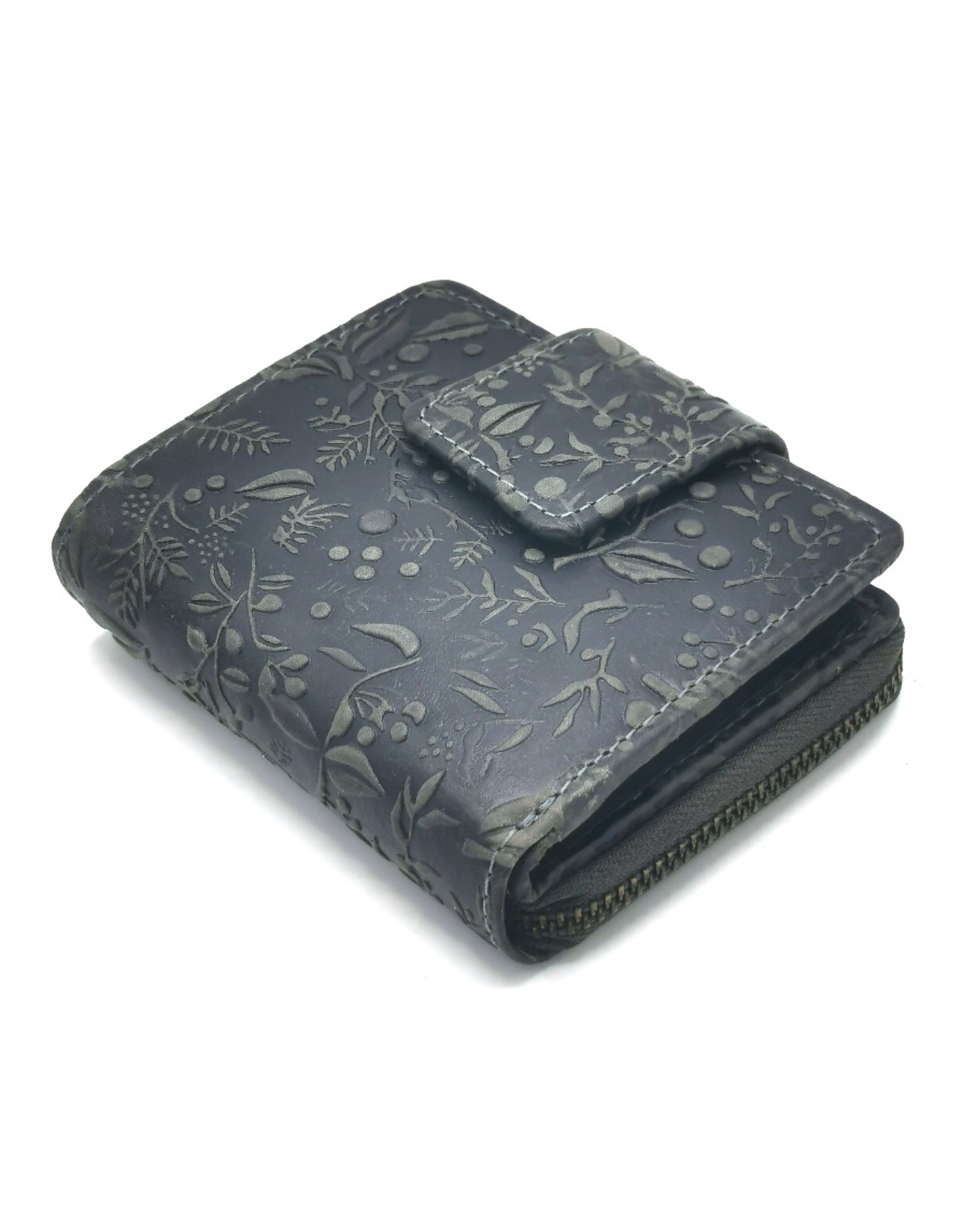 HillBurry Leather Wallets - HillBurry Leather Wallet with Embossed Flowers Grey