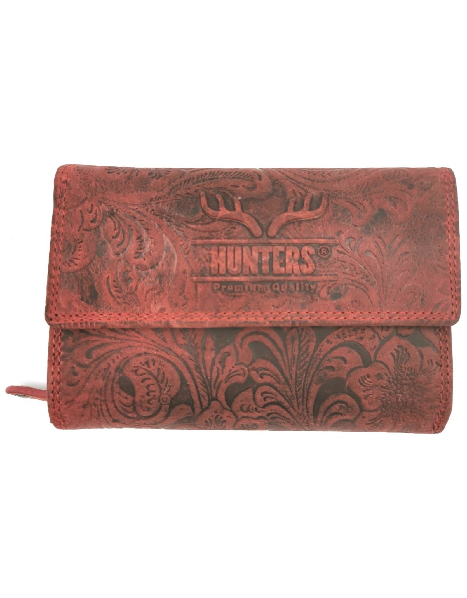 Hunters Leather Wallets - Hunters Leather Wallet Embossed flowers red