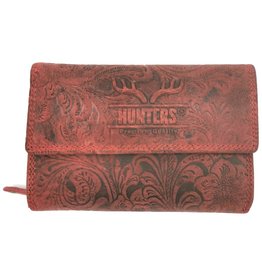 Hunters Hunters Leather Wallet Embossed flowers red