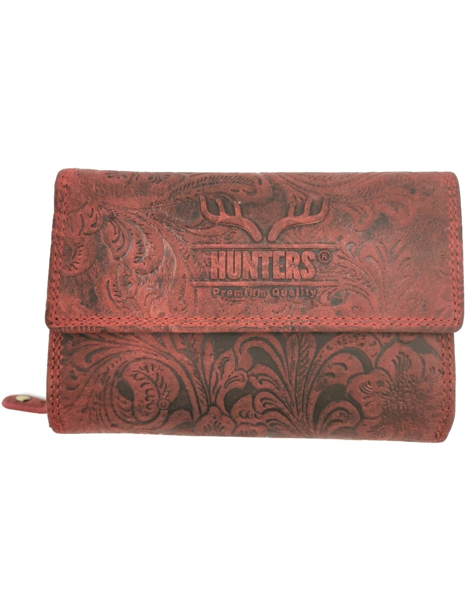 Hunters Leather Wallets - Hunters Leather Wallet Embossed flowers red