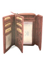 Hunters Leather Wallets - Hunters Leather Wallet Embossed flowers red