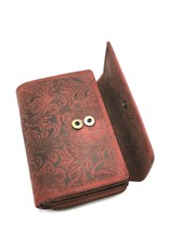 Hunters Leather Wallets - Hunters Leather Wallet Embossed flowers red