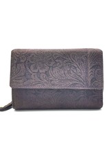 Hunters Leather Wallets - Hunters Leather Wallet Embossed flowers purple