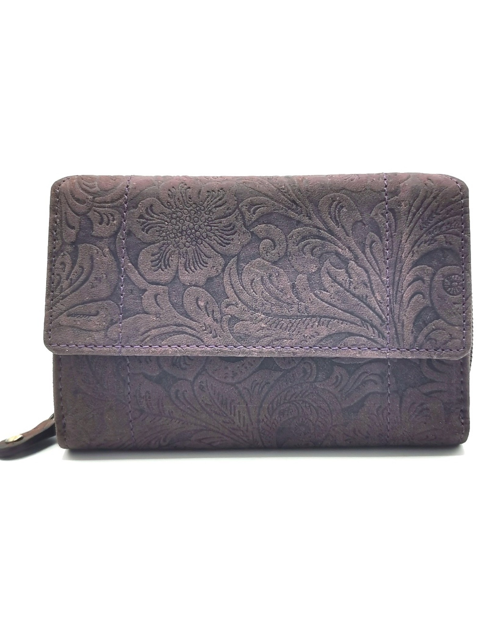 Hunters Leather Wallets - Hunters Leather Wallet Embossed flowers purple