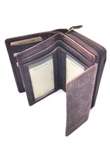 Hunters Leather Wallets - Hunters Leather Wallet Embossed flowers purple