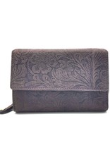 Hunters Leather Wallets - Hunters Leather Wallet Embossed flowers purple