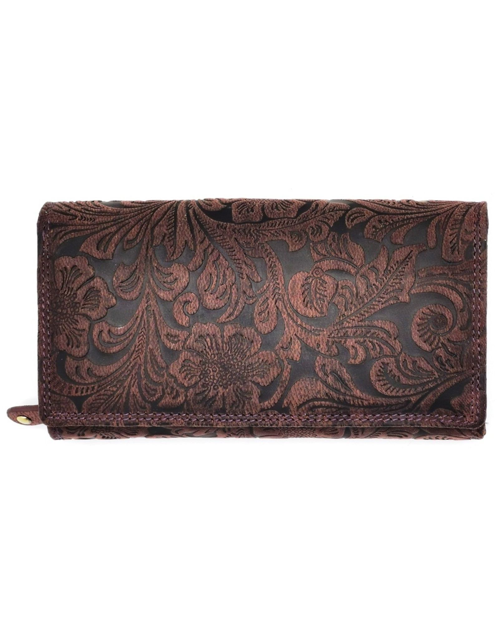 Hunters Leather Wallets - Hunters Purse Embossed Flowers  purple large