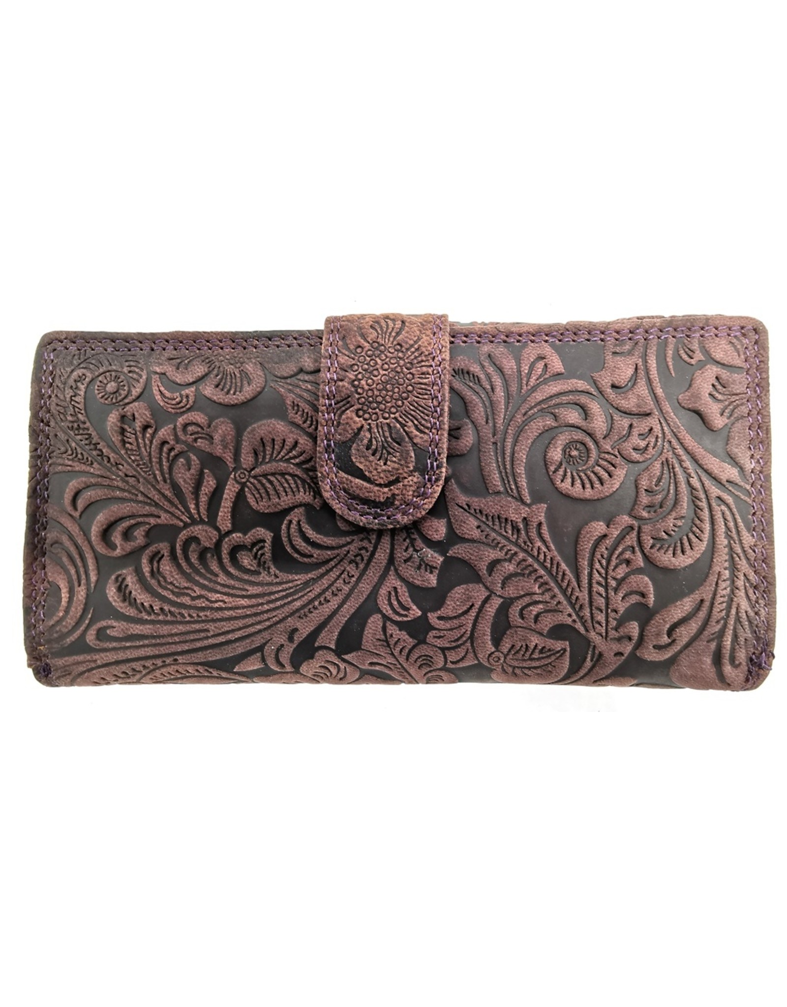 Hunters Leather Wallets - Hunters Purse Embossed Flowers  purple large