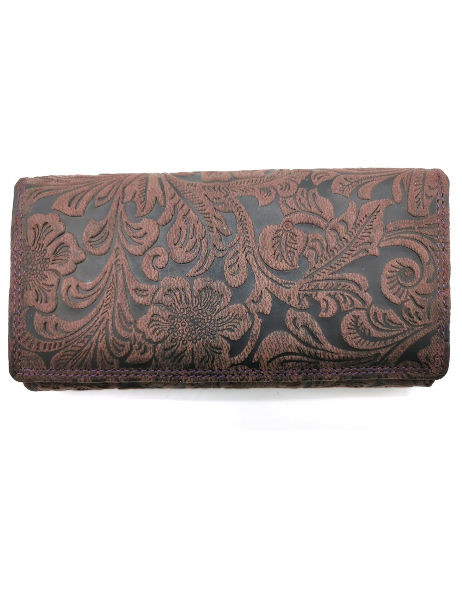 Hunters Leather Wallets - Hunters Purse Embossed Flowers  purple large