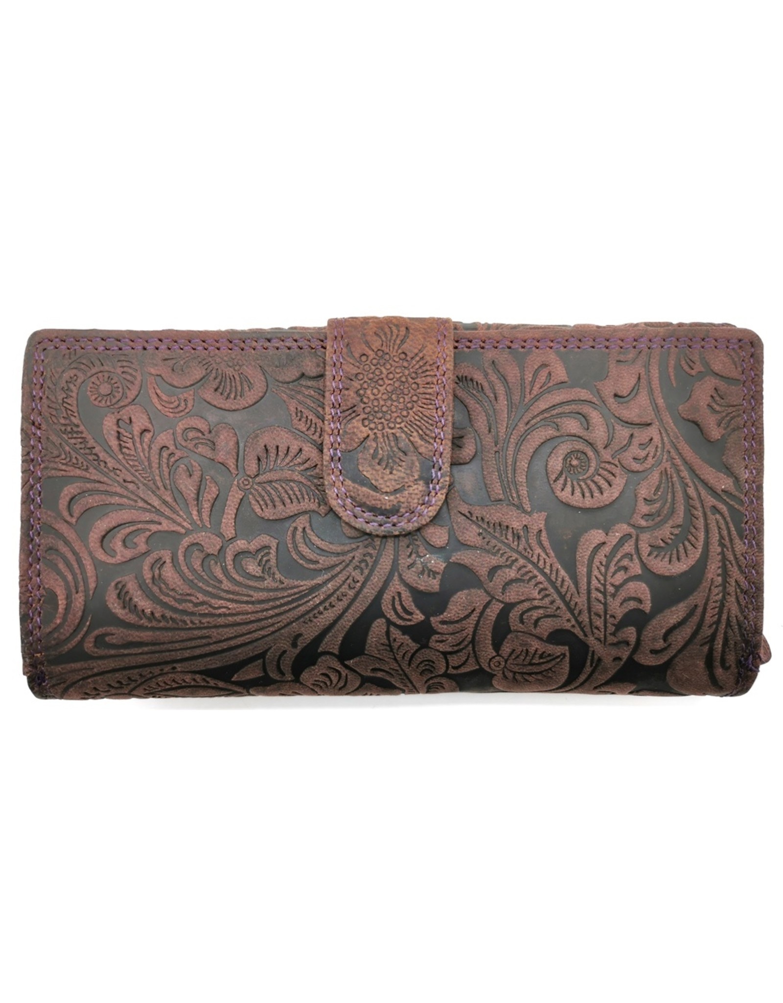 Hunters Leather Wallets - Hunters Purse Embossed Flowers  purple large