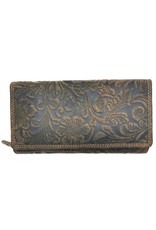 Hunters Leather Wallets - Hunters Purse Embossed Flowers  brown large